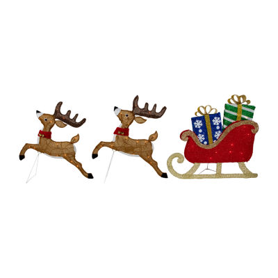 Northlight 3lighted Reindeer And Sleigh Christmas Holiday Yard Art