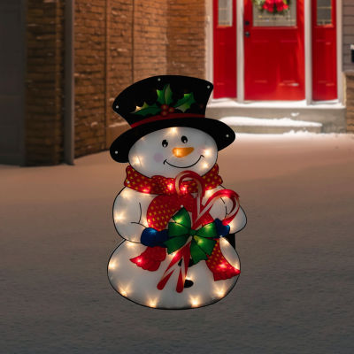 Northlight Prelit Snowman With Canes Christmas Yard Art