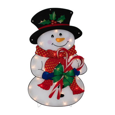 Northlight Prelit Snowman With Canes Christmas Yard Art