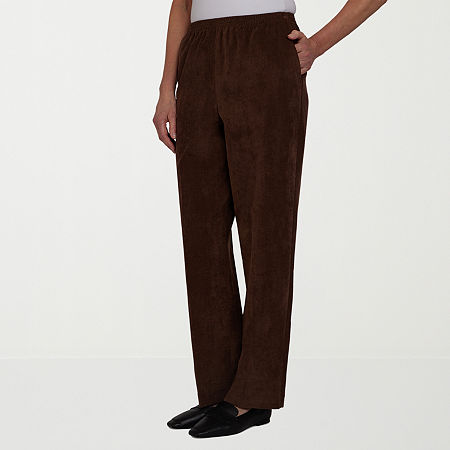 Alfred Dunner Classics Womens Straight Corduroy Pant, 8 Petite Short, Brown