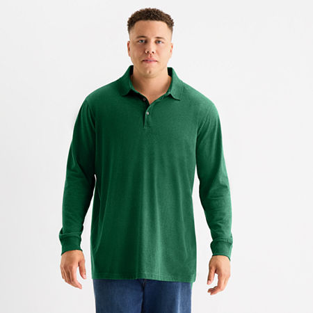St. John's Bay Super Soft Jersey Big And Tall Mens Classic Fit Long Sleeve Polo Shirt In Green