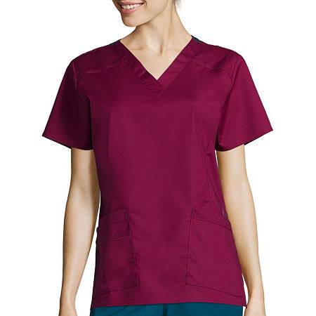 Wink Wonderflex Verity Womens V Neck Tag Free Short Sleeve Scrub Top, Medium, Red