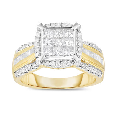 Womens 1 CT. T.W. Genuine Diamond 10K Gold Cushion Halo Engagement Ring