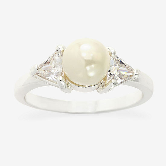 Sparkle Allure Simulated Pearl Pure Silver Over Brass Cocktail Ring
