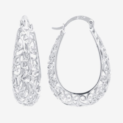 Silver Reflections Womens 30mm Oval Hoop Earrings