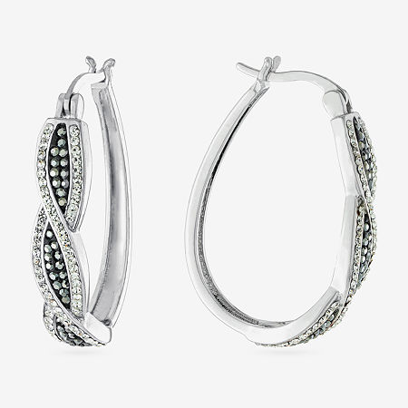 Sparkle Allure Womens Blue Crystal 35mm Oval Hoop Earrings In Silver