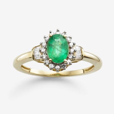 Gemstone & 1/4 C.T. T.W. Diamond 10K Gold Oval Halo Cocktail Ring