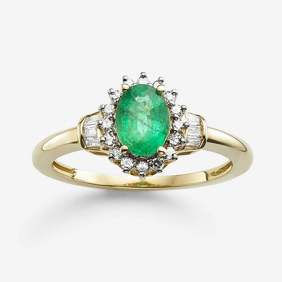Genuine Emerald & 1/4 CT. T.W. Diamond 10K Gold Ring