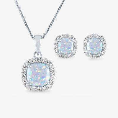 Lab Created White Opal Sterling Silver Cushion 2-pc. Jewelry Set