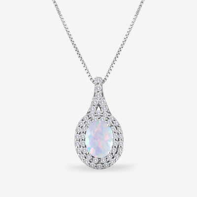 Lab-Created Opal Sterling Silver Pendant Necklace