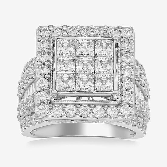Womens 4 CT. T.W. Genuine White Diamond 10K White Gold Side Stone Halo Engagement Ring