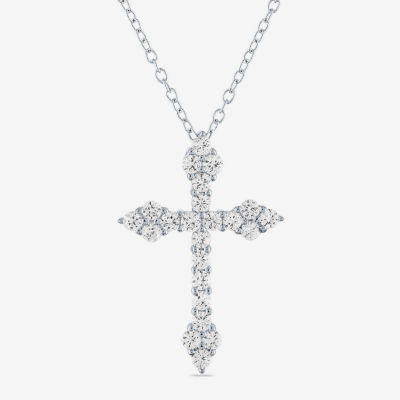 YES PLEASE! Womens Lab Created White Sapphire Sterling Silver Cross Pendant Necklace