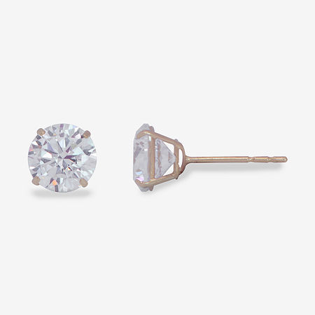 White Cubic Zirconia 10K Gold 6mm Stud Earrings, One Size