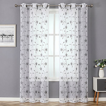 Regal Home Liam Embroidered Sheer Grommet Top Set Of 2 Curtain Panel Jcpenney