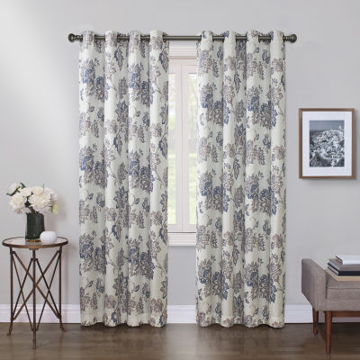 Max Blackout Prescott Print 100% Blackout Grommet Top Single Curtain ...