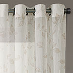 Regal Home Crushed Voile Leaves Print Sheer Grommet Top Curtain Panel