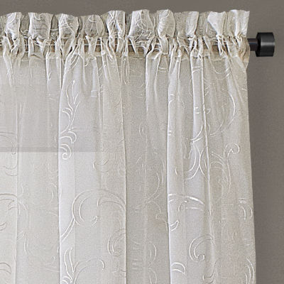 Regal Home Embroidered Voile Rod Pocket Embroidered Sheer Single Curtain Panel