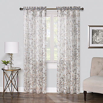 Regal Home Fl Printed Voile Sheer Rod Pocket Single Curtain Panel Color Natural Jcpenney