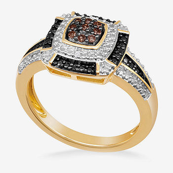 1/10 Ct. T.W. White, Champagne and Color-Enhanced Black Diamond Ring | 9 | Rings Cocktail Rings | Holiday Gifts | Christmas Gifts | Gifts for Her | St