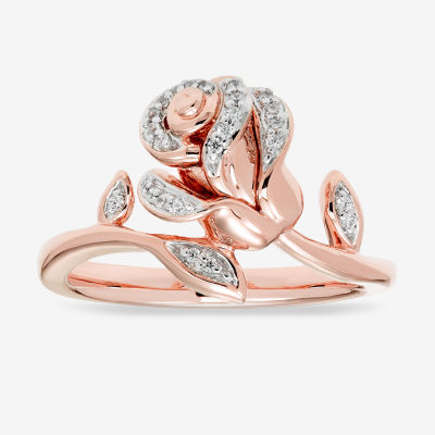 Enchanted Disney Fine Jewelry 1/10 CT. T.W. Diamond 14K Rose Gold Over Silver "Beauty and the Beast" Ring