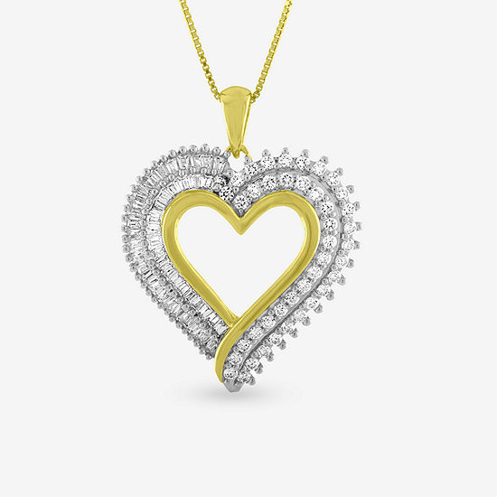 Womens 1 CT. T.W. White Genuine Diamond 14K Gold Over Silver Heart Pendant Necklace