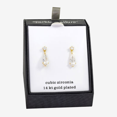 Sparkle Allure Womens Cubic Zirconia 14K Gold Over Brass Oblong Drop Earrings