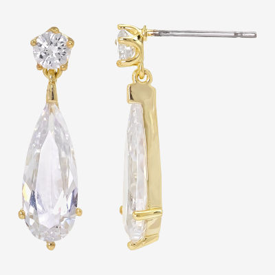 Sparkle Allure Cubic Zirconia 14K Gold Over Brass Oblong Drop Earrings