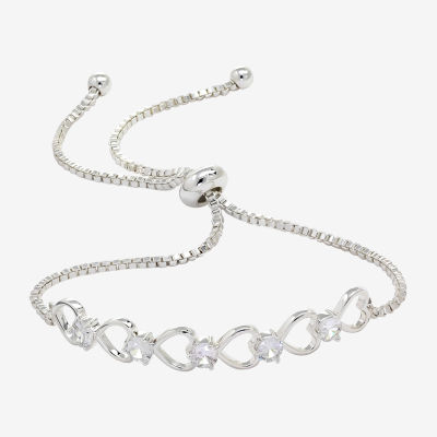 Sparkle Allure Cubic Zirconia Pure Silver Over Brass 6 3/4 Inch Heart Tennis Bracelet