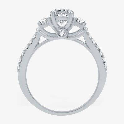 (H-I / I1) Womens 1 1/4 CT. T.W. Lab Grown White Diamond 10K White Gold Round Side Stone 3-Stone Engagement Ring