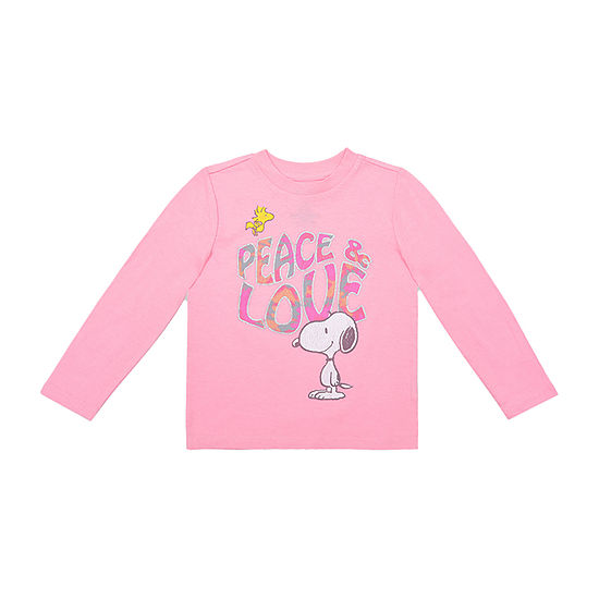 Okie Dokie Toddler Girls Crew Neck Snoopy Long Sleeve Graphic T-Shirt