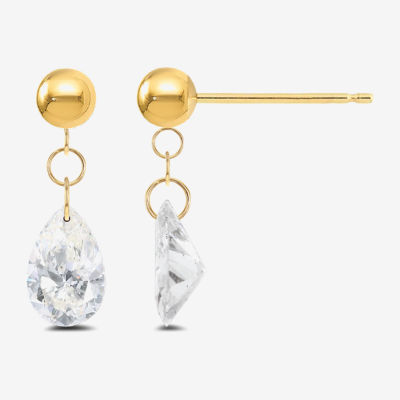 Lab Created White Sapphire 10K Gold Pear Drop Earrings