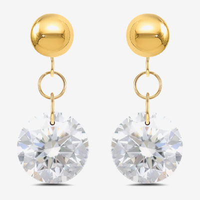 Lab Created Sapphire 10K Gold Round Drop Earrings