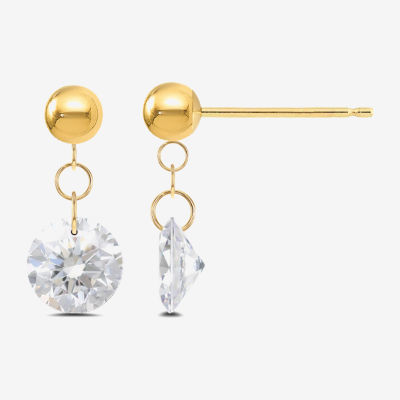 Lab Created Sapphire 10K Gold Round Drop Earrings