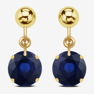 Lab Created Sapphire 10K Gold Drop Earrings