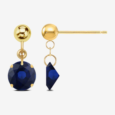 Lab Created Sapphire 10K Gold Drop Earrings