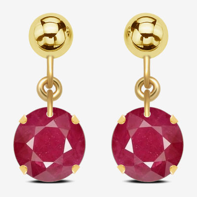 Lab Created Red Ruby 10K Gold Drop Earrings