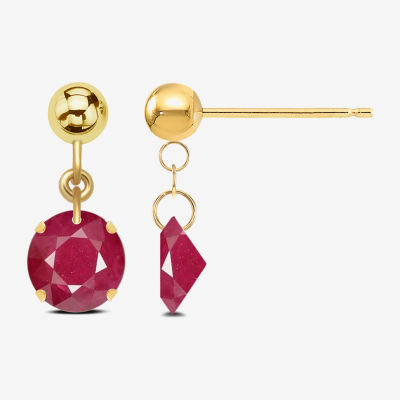 Lab Created Red Ruby 10K Gold Drop Earrings