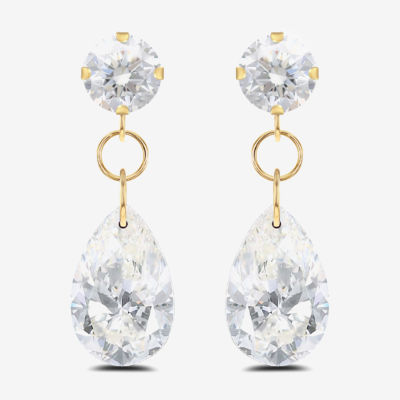 Lab Created White Sapphire 10K Gold Pear Drop Earrings