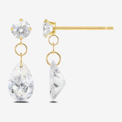 Lab Created White Sapphire 10K Gold Pear Drop Earrings