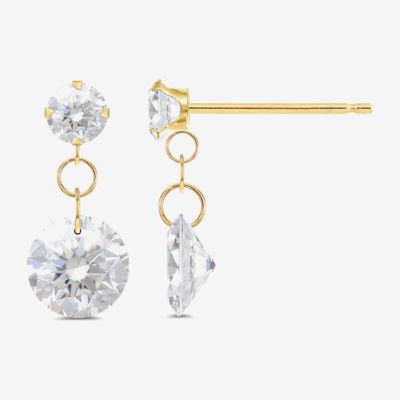 Lab Created White Sapphire 10K Gold Drop Earrings