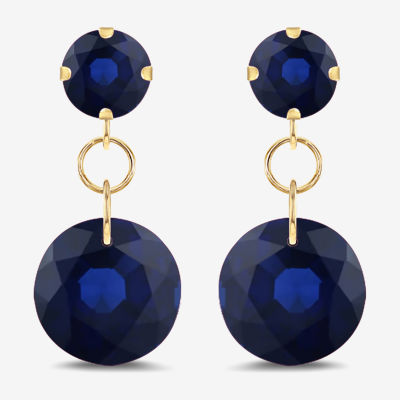 Lab Created Sapphire 10K Gold Round Drop Earrings