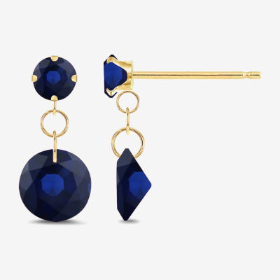 Lab Created Sapphire 10K Gold Round Drop Earrings