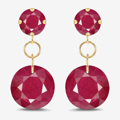 Lab Created Red Ruby 10K Gold Drop Earrings