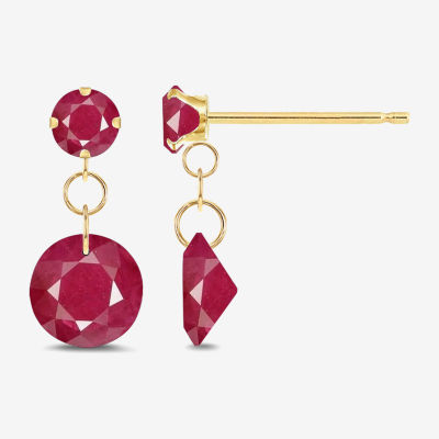 Lab Created Red Ruby 10K Gold Drop Earrings