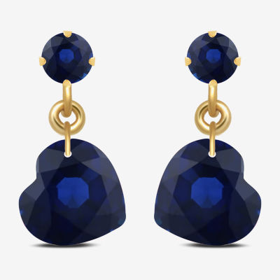 Lab Created Sapphire 10K Gold Heart Drop Earrings