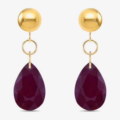 Genuine Red Garnet 10K Gold Drop Earrings