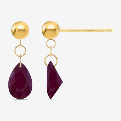 Genuine Red Garnet 10K Gold Drop Earrings