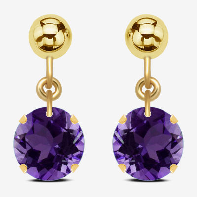 Lab Created Purple Amethyst 10K Gold Drop Earrings