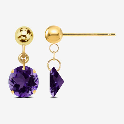 Lab Created Purple Amethyst 10K Gold Drop Earrings