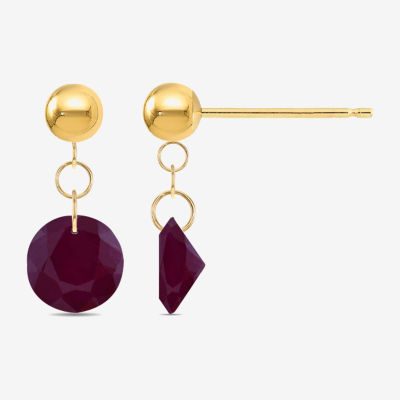 Gemstone 10K Gold Round Drop Earrings